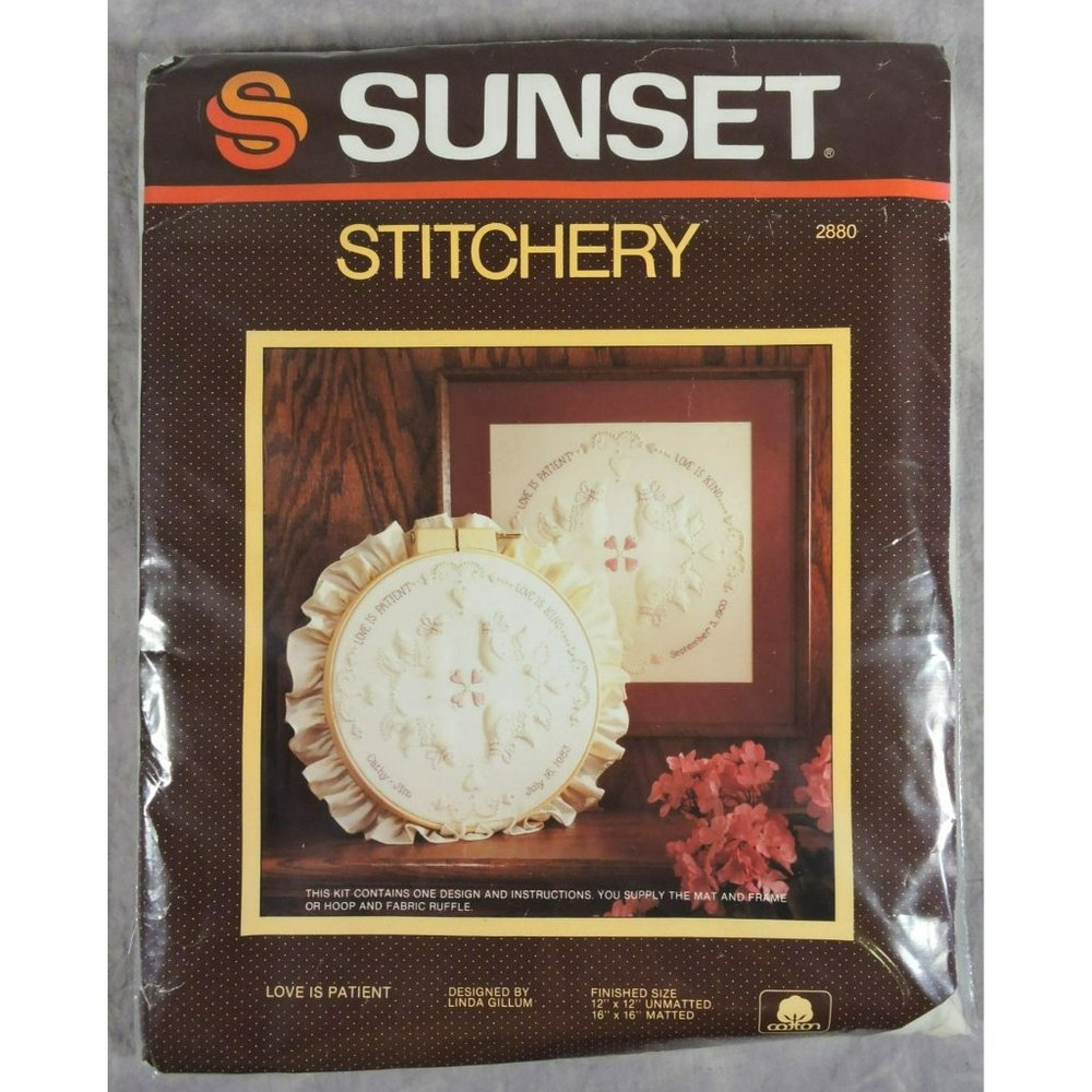 1984 Sunset Stitchery Kit #2880 "Love is Patient" New Unused